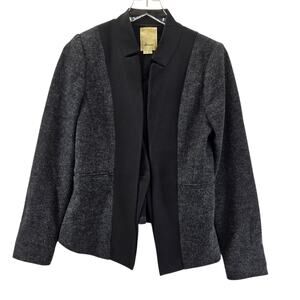 Anthropologie Elevenses Blazer Jacket Womens 8 Wool Blend Charcoal Gray Black